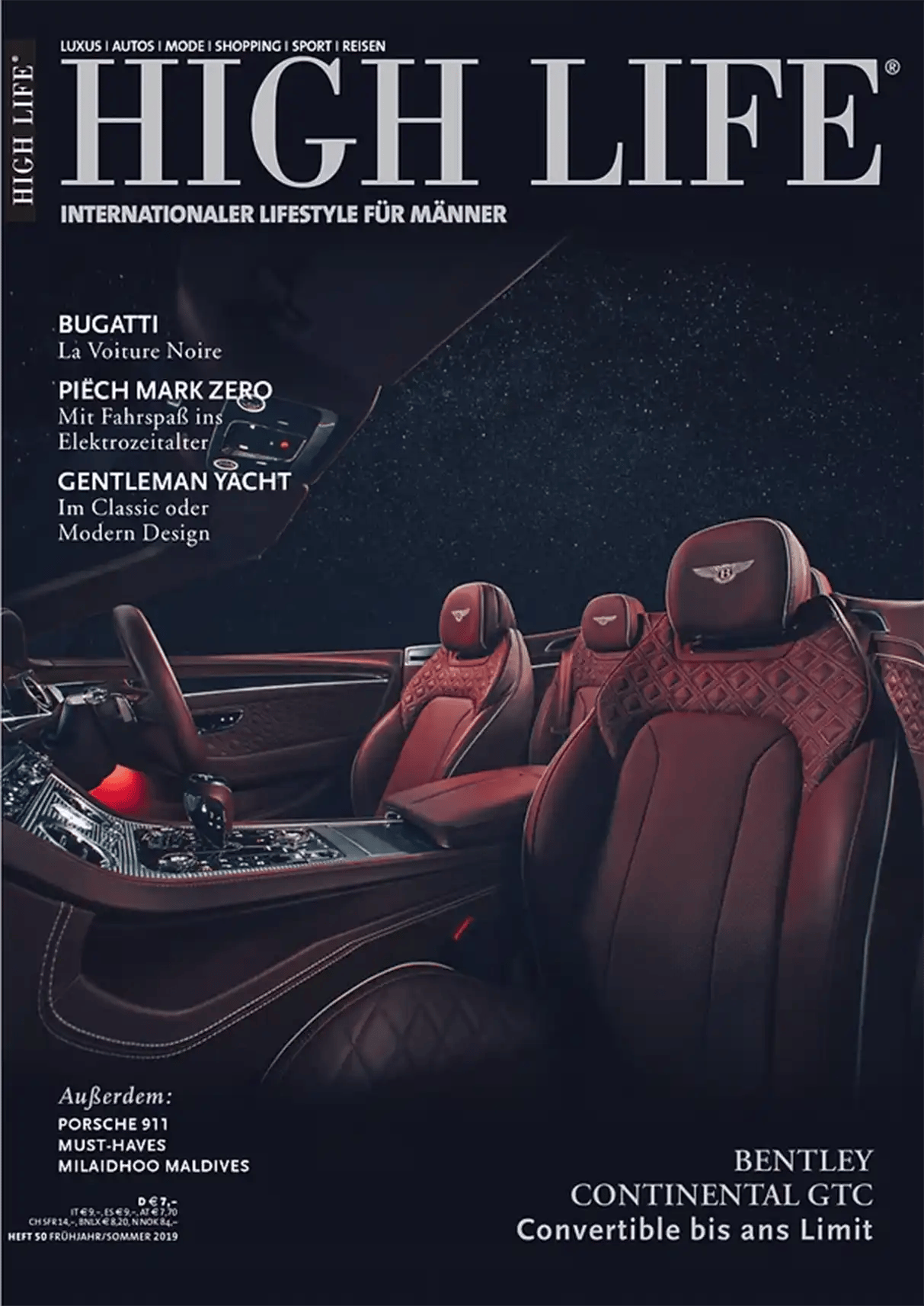Cover des High Life Magazins, Heft 50, 2019. Das Magazin berichtet über maßgeschneiderte Familienreisen voller Abenteuer und Exklusivität.