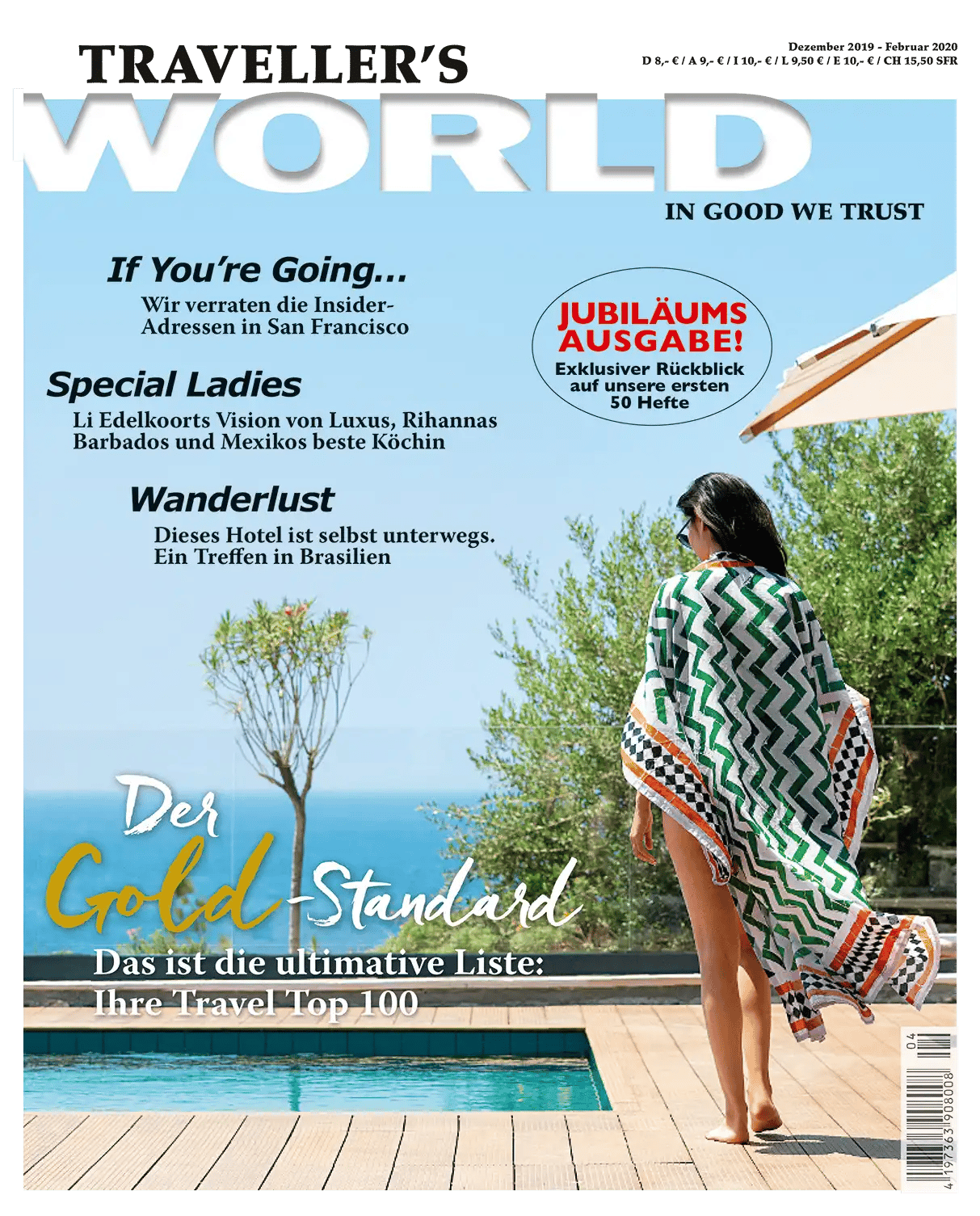 Cover des Traveller's World Magazins, Heft 50, 2020. Das Magazin berichtet über maßgeschneiderte Familienreisen voller Abenteuer und Exklusivität.