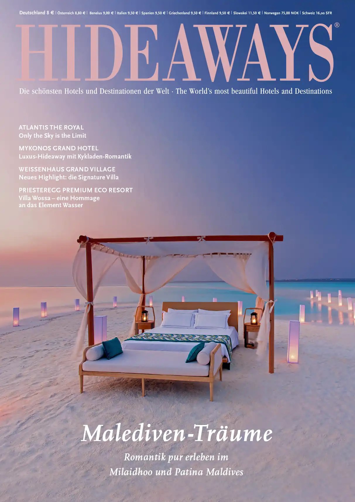Cover des HIDEAWAYS Magazins, Heft 55, 2023. Das Magazin berichtet über maßgeschneiderte Familienreisen voller Abenteuer und Exklusivität.