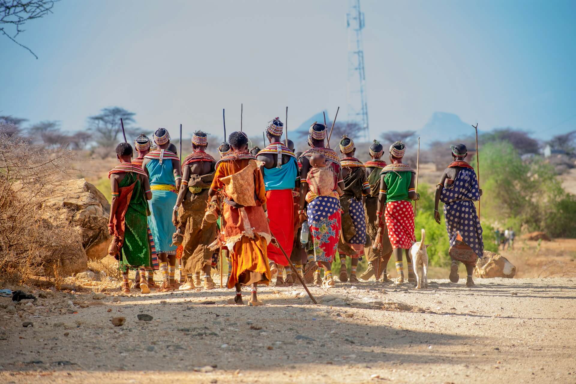 Gruppe bunt gekleideter Samburu-Frauen.