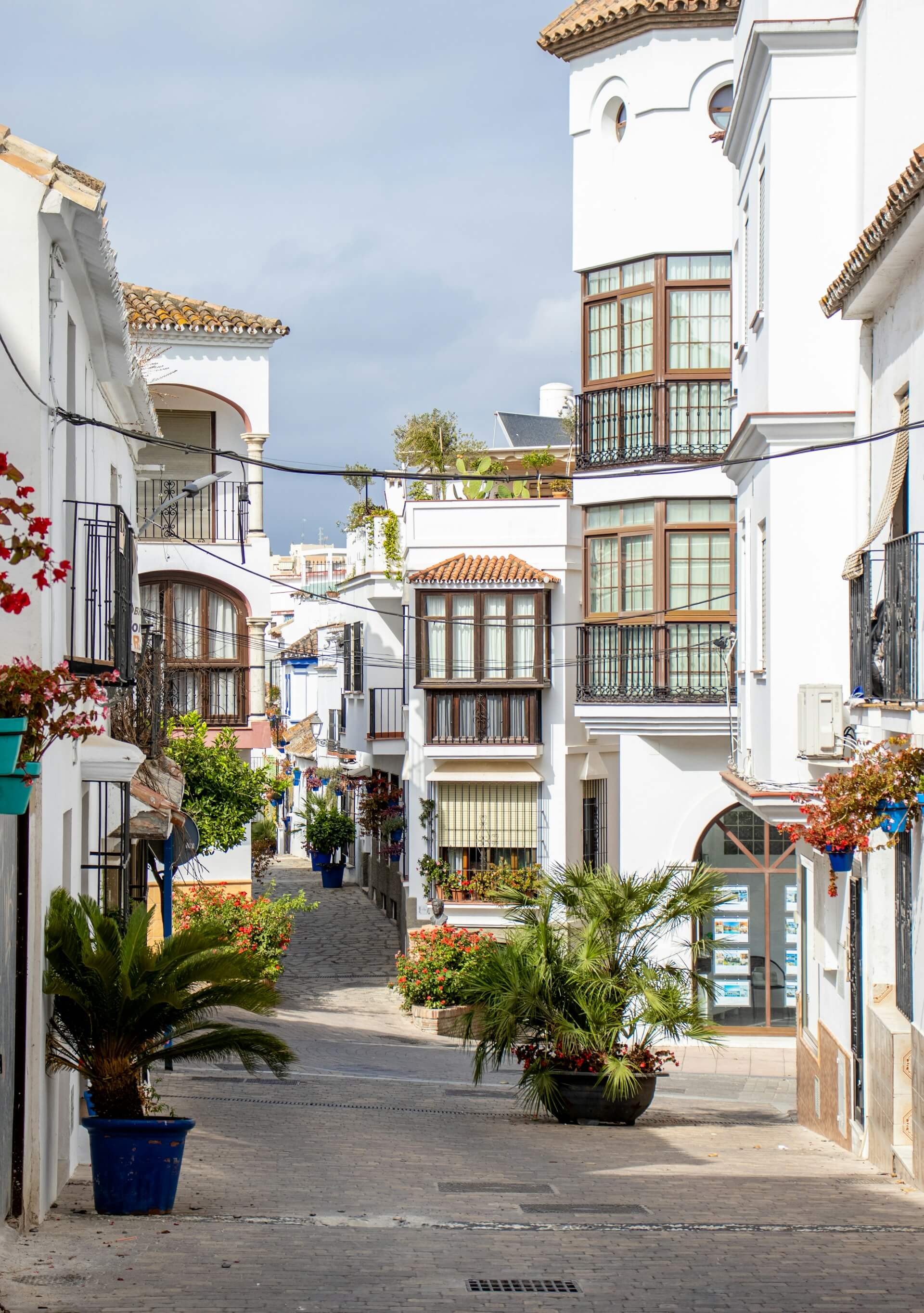 Straßenzug mit hübschen weißen Häusern in Estepona.
