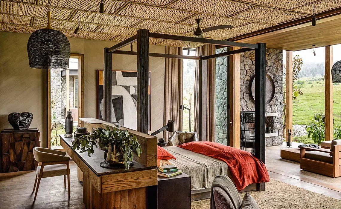 Singita Kataza Schlafzimmer mit Aussicht auf Natur