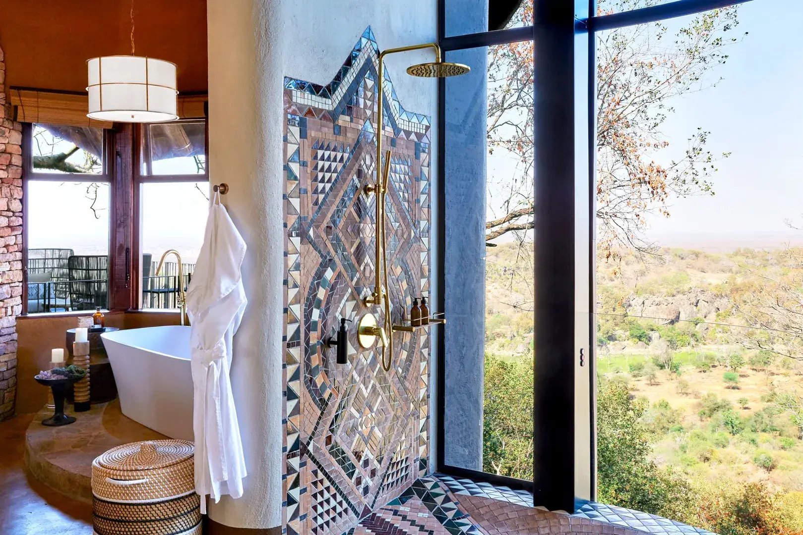 Singita Malilangwe Dusche mit Ausblick auf Natur