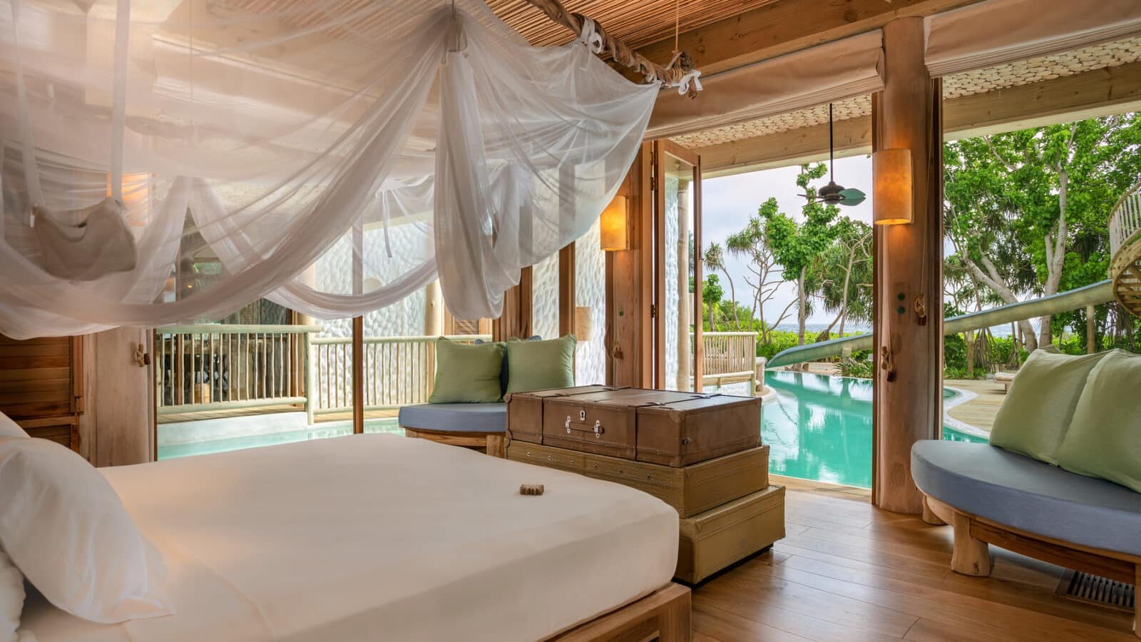 Soneva-Fushi Villa 39 Schlafzimmer Bett 