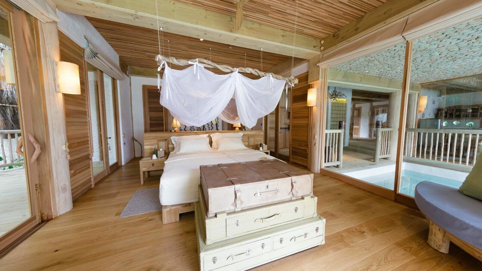 Soneva-Fushi Villa 39 Schlafzimmer Bett 