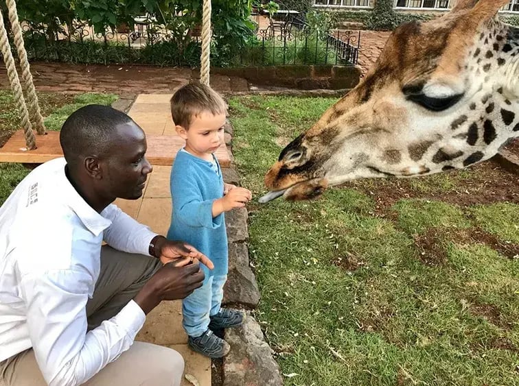 giraffe manor hotel kenia afrika the family project luxus giraffen kind einheimischer futtern