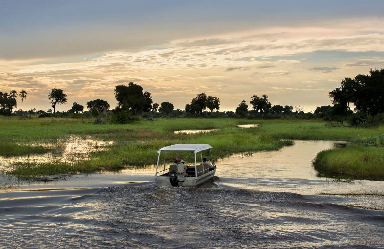Bootssafari auf einem Fluss im Delta.