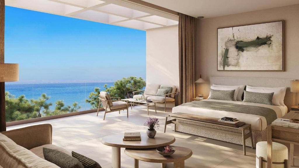 Ein wunderschönes Zimmer mit Ausblick auf das blaue Meer