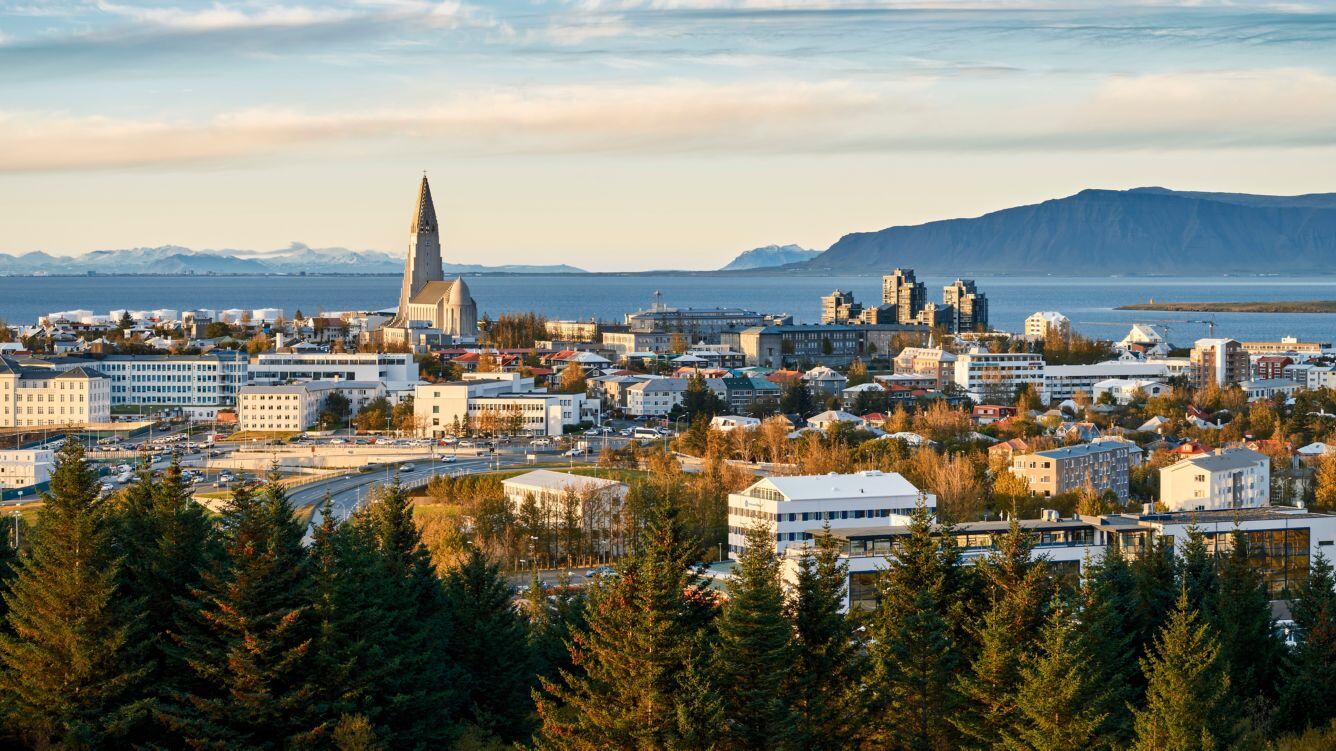 Stadt Reykjavik aus der Vogelperspektive