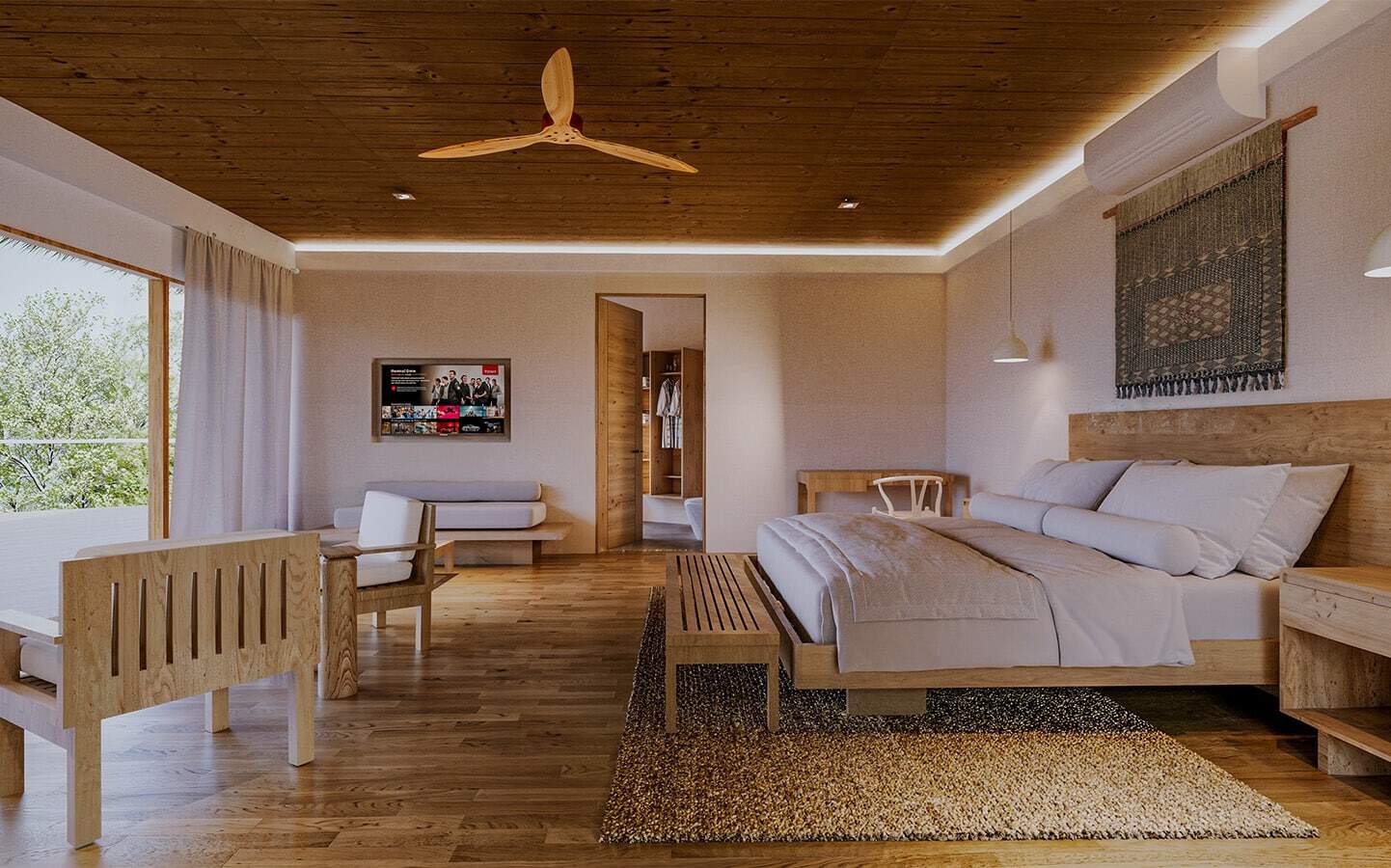 Lapa Rios Lodge Brisa Suite-Schlafraum mit hellen Holzmöbeln