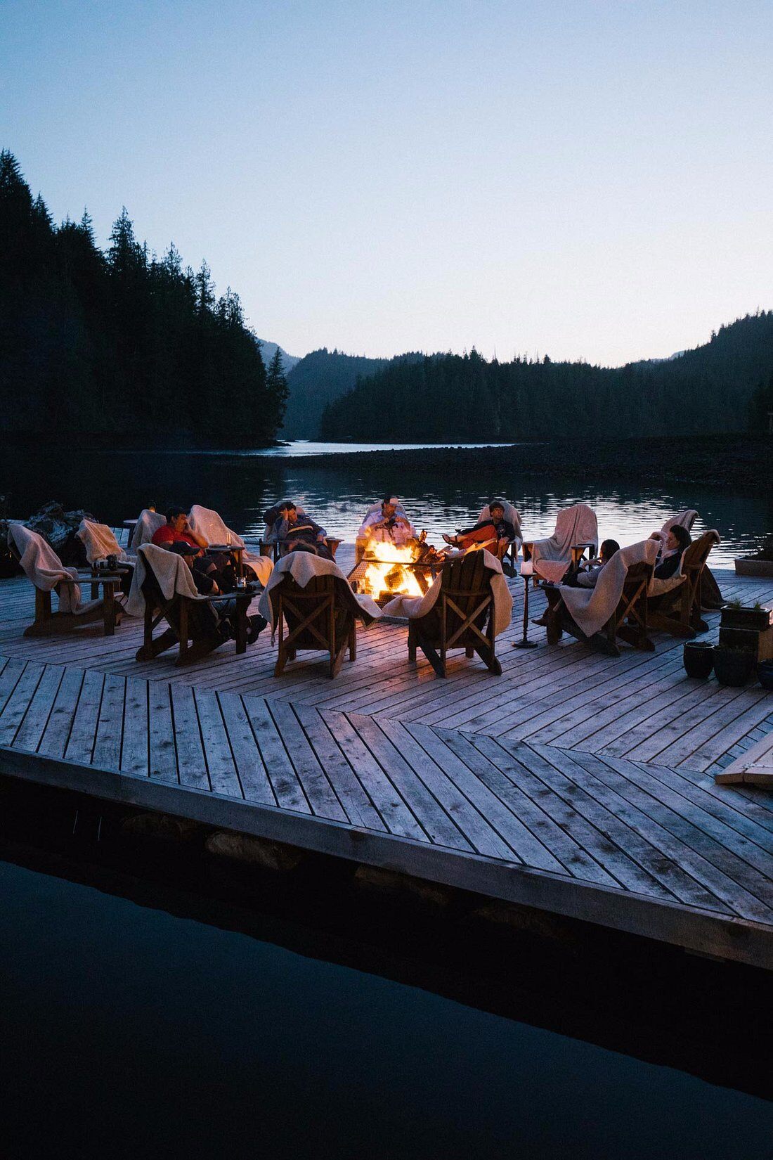 Nimmo bay wilderness resort fire dock at night