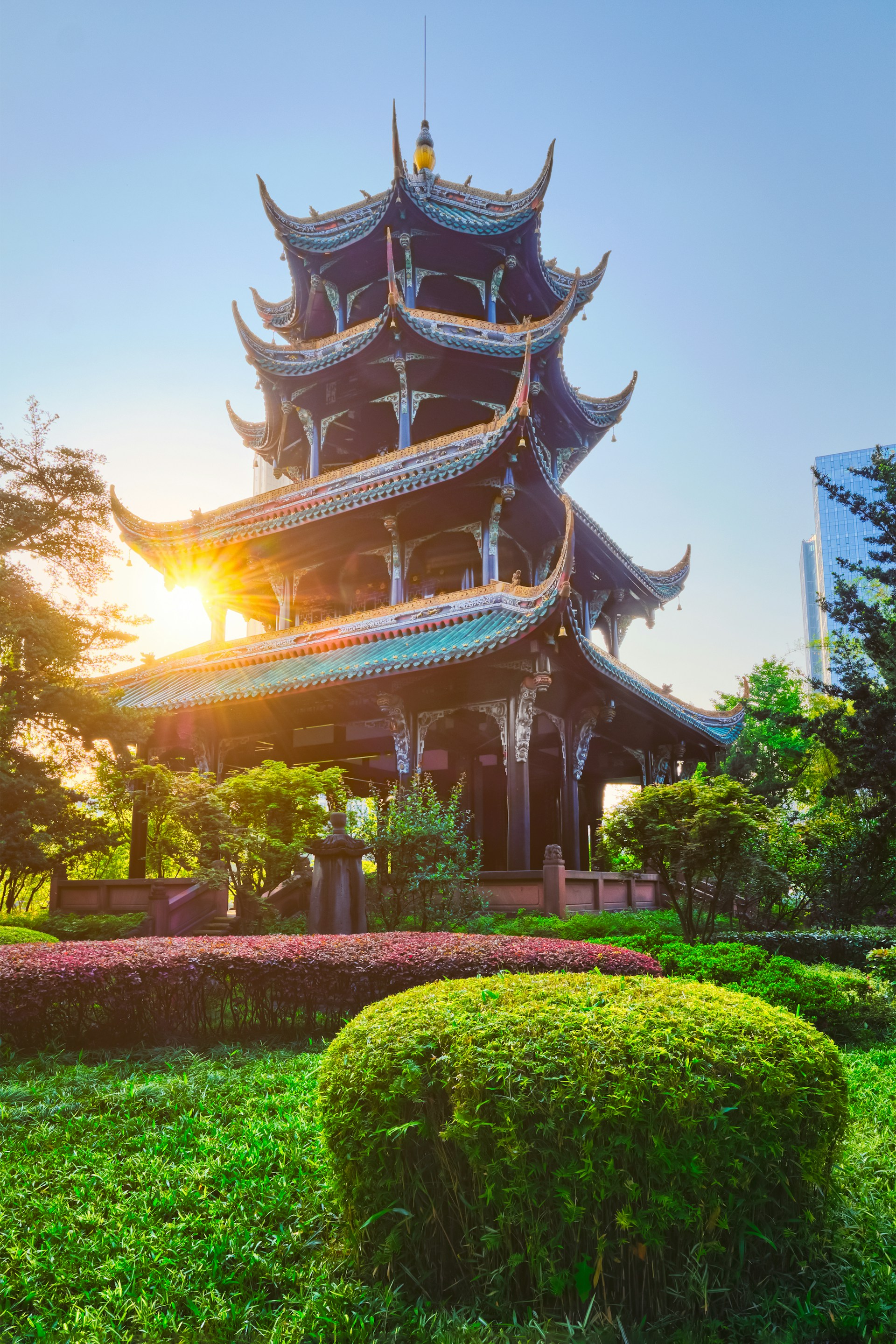 Ein Tempel bei Sonnenuntergang
