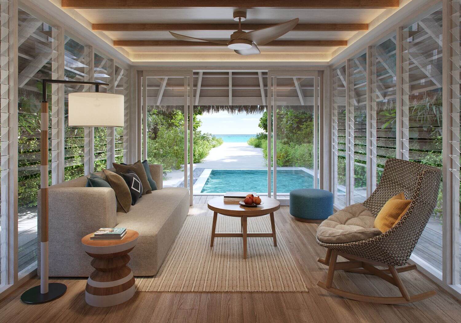 deluxe beach villa with pool living room